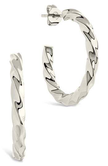 Sterling Forever Chandler Twisted Hoop Earrings In Silver
