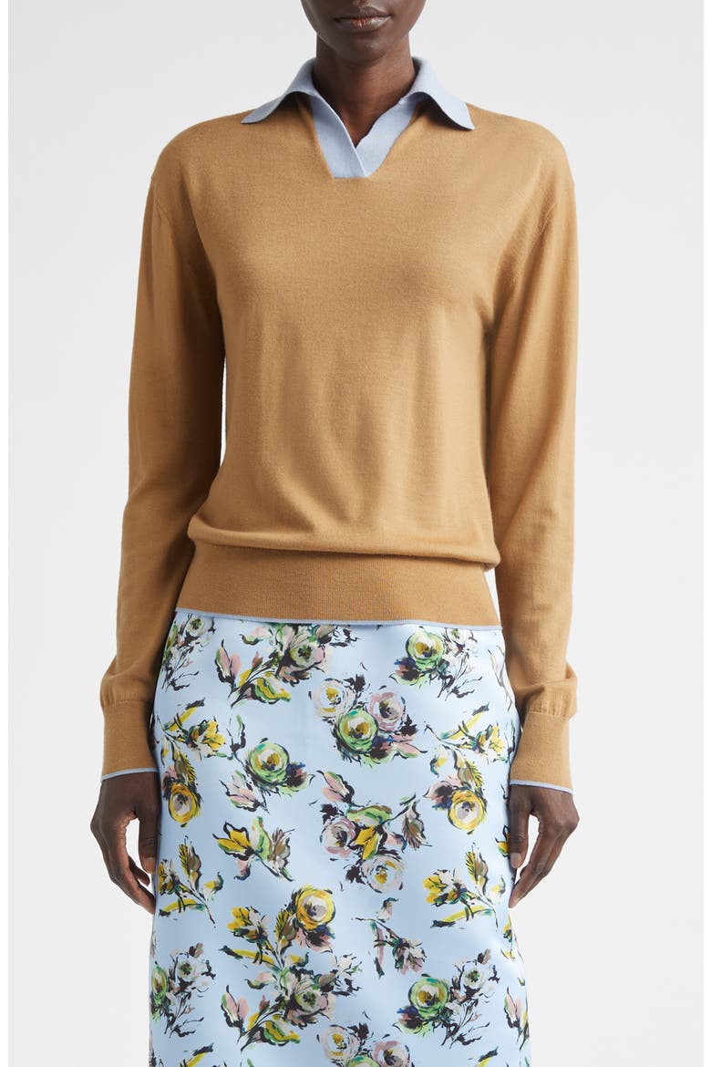 James Contrast Wool Polo Sweater, Main, color, CAMEL/BABY BLUE