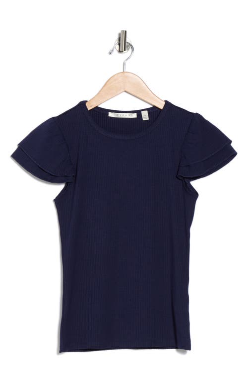 Cyrus Cap Sleeve Rib Top In Blue