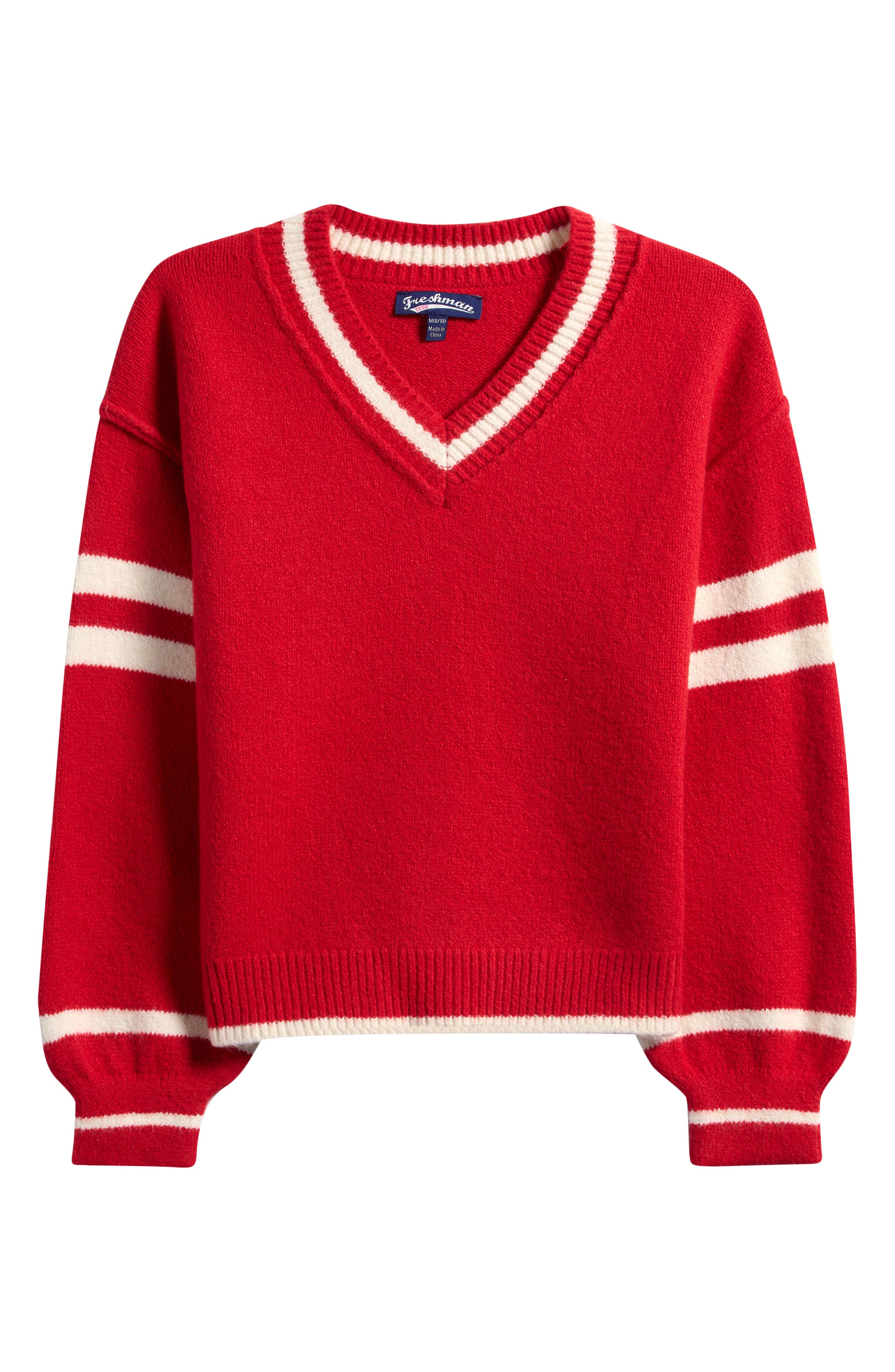 Freshman Kids' Athlete Stripe V-Neck Sweater