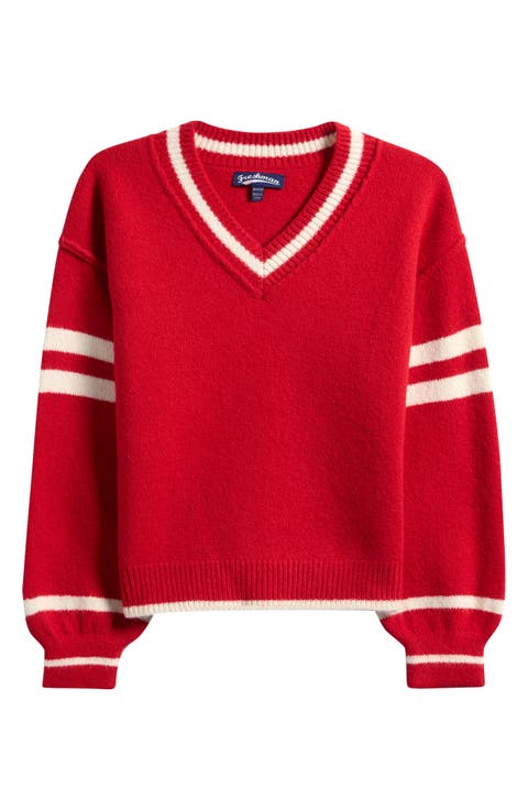 Kids' Athlete Stripe V-Neck Sweater (Big Kid)