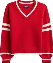 Freshman Kids' Athlete Stripe V-Neck Sweater