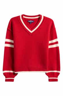 Freshman Kids' Athlete Stripe V-Neck Sweater