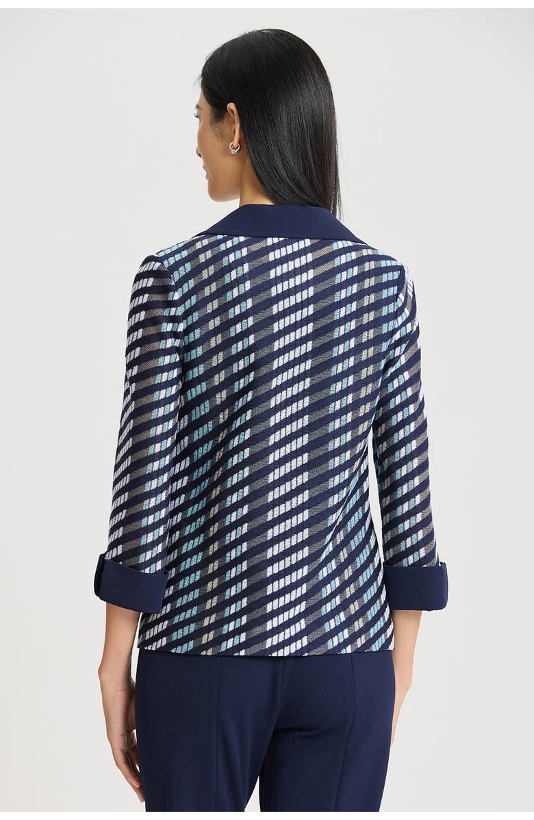 Ming Wang Heritage Mixed-Media Wing Collar Jacket, Alternate, color, Indigo/Limestone/Serene/White