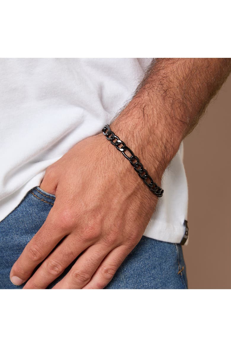 Figaro Chain Bracelet, Alternate, color, Black