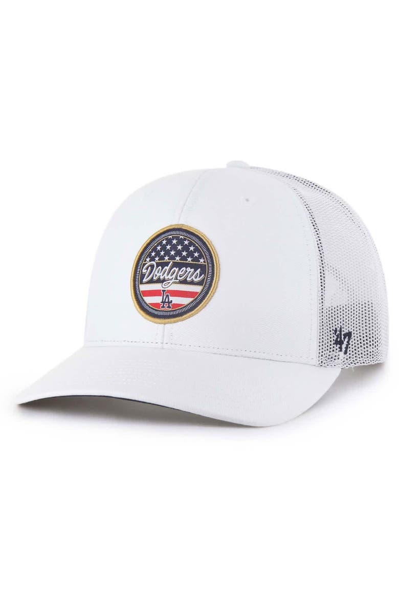 Men's '47 White Los Angeles Dodgers Homage Adjustable Trucker Hat, Main, color, White