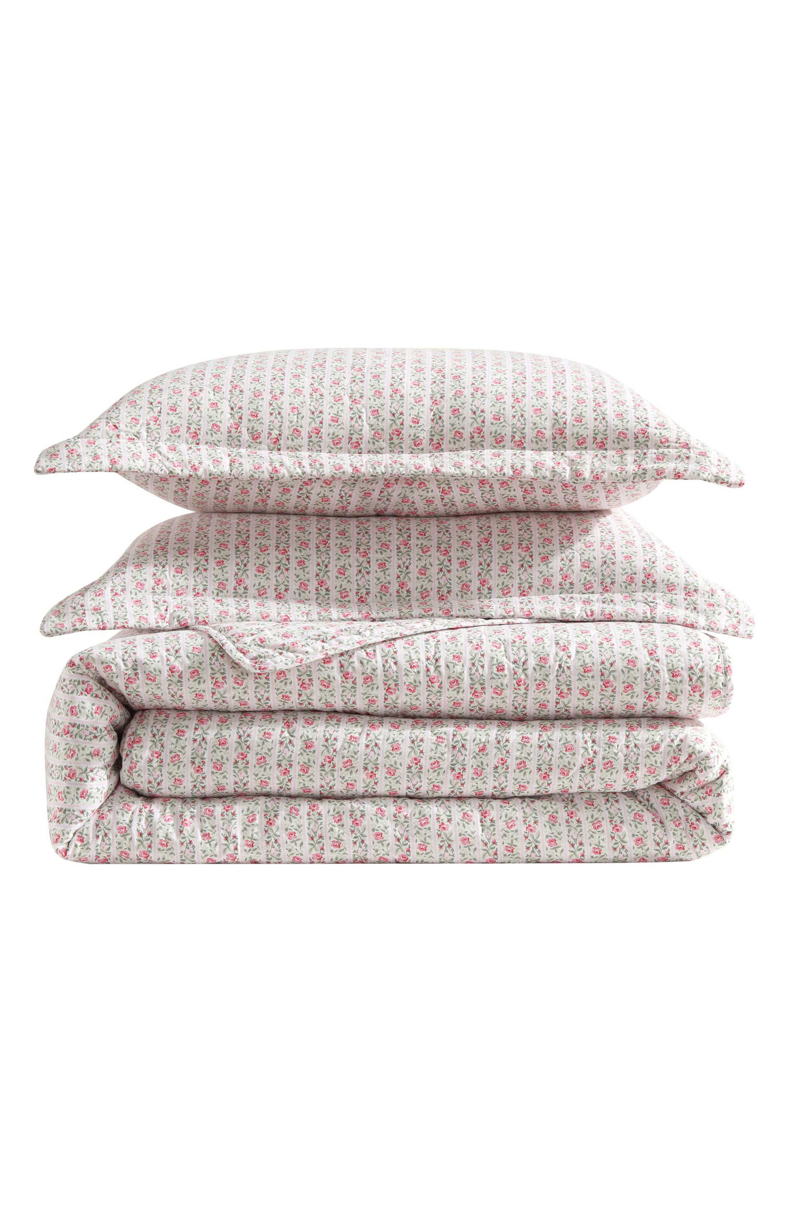 Laura Ashley Marta Floral Stripe 3-Piece King Quilt & Sham Set