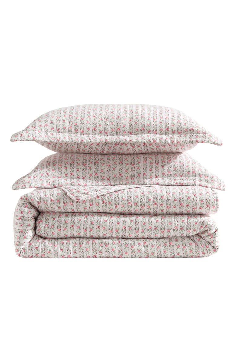 Laura Ashley Marta Floral Stripe 3-Piece King Quilt & Sham Set, Main, color, Lt-Pastel Pink