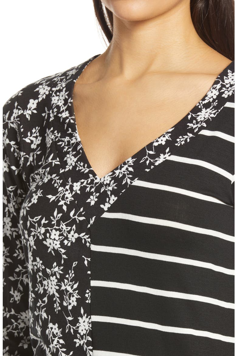 Floral Stripe Top, Alternate, color, BLACK/ IVORY