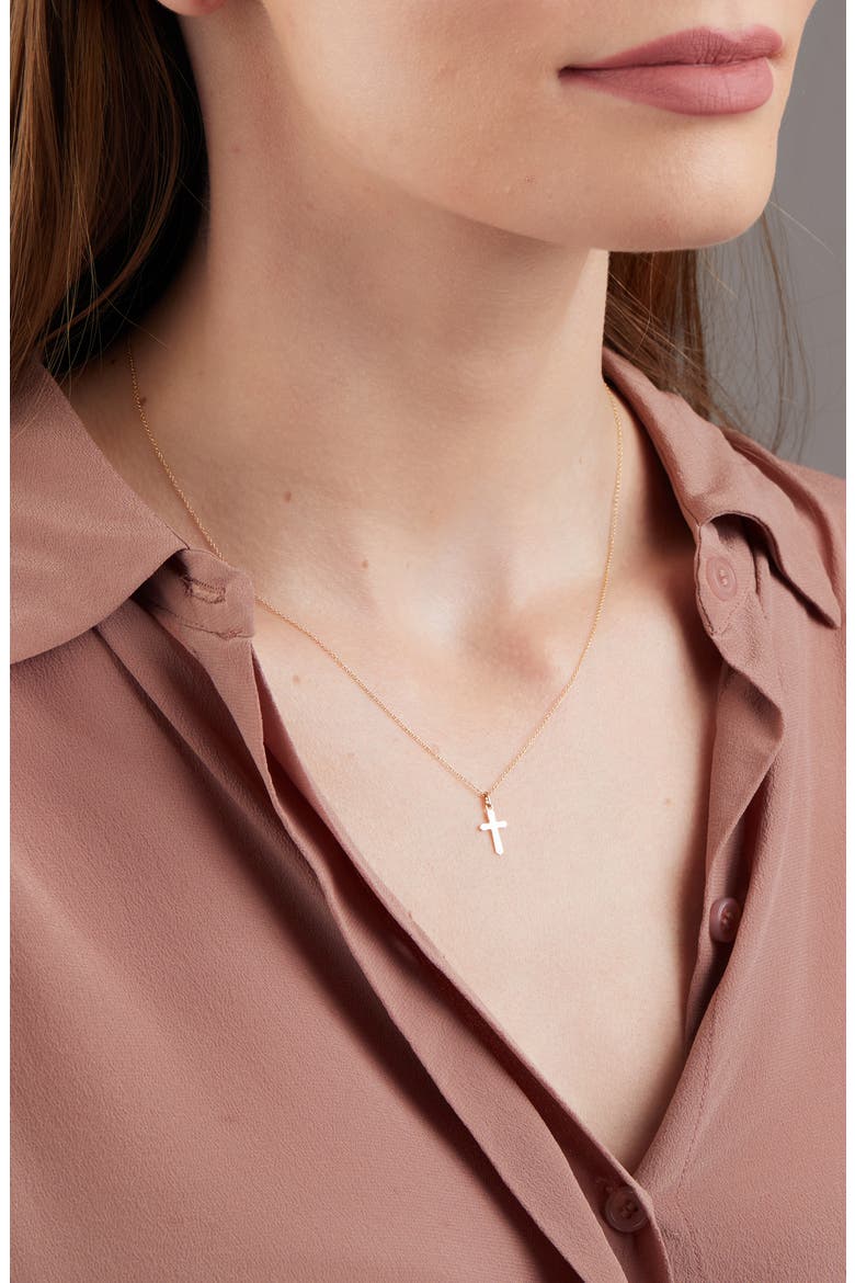 14K Gold Cross Pendant Necklace, Alternate, color, YELLOW