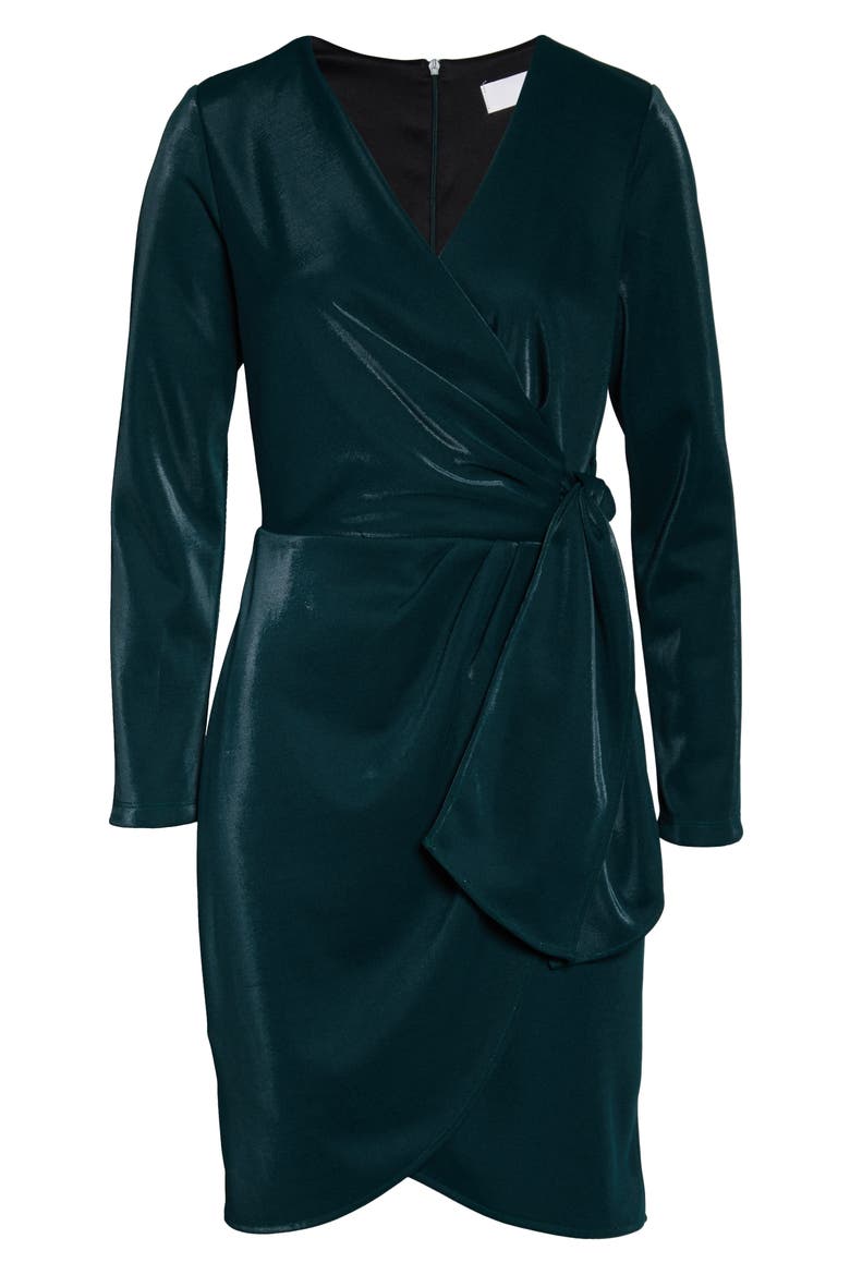 Liquid Jersey Long Sleeve Faux Wrap Dress, Alternate, color, HUNTER