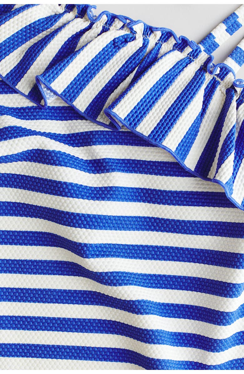 H&M Flounced One-shoulder Swimsuit, Alternate, color, Bright Blue/Striped