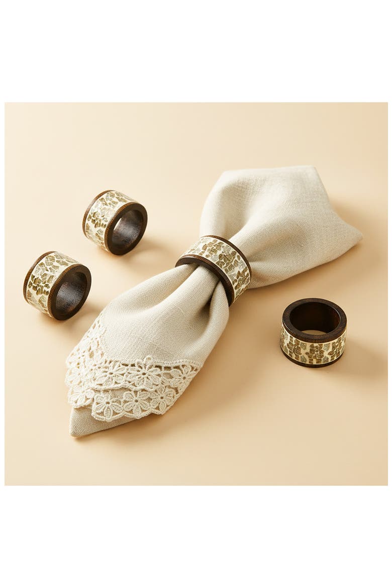Gilded Mosaic Set of 4 Napkin Rings, Alternate, color, GOLD/ BROWN