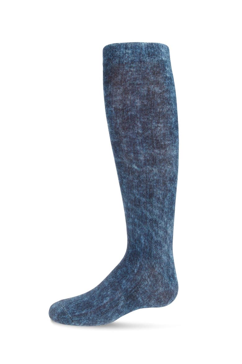 Distressed Wash Denim-Look Knee High Socks, Main, color, Blue