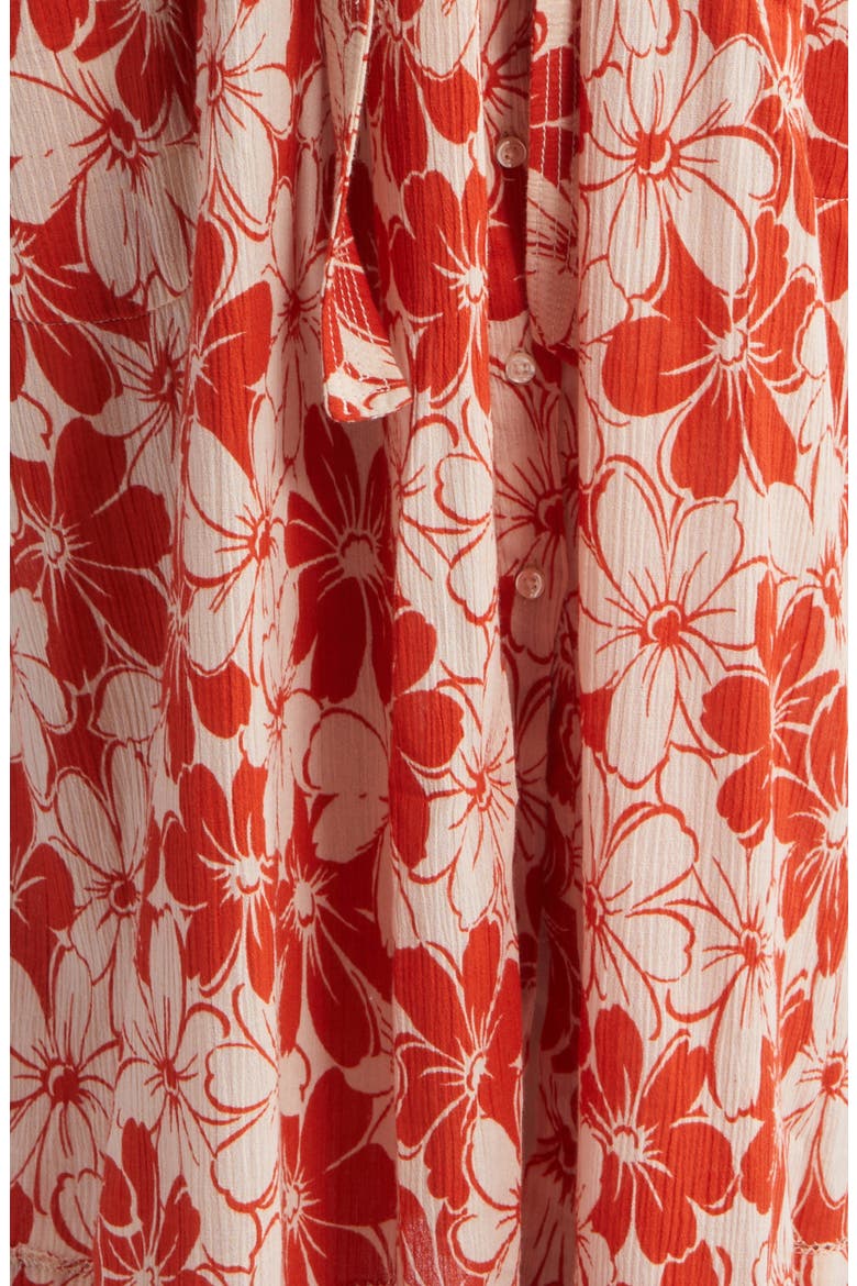 The Seascape Floral Crinkle Cotton Dress, Alternate, color, BURNT RED HIBISCUS FLOWER