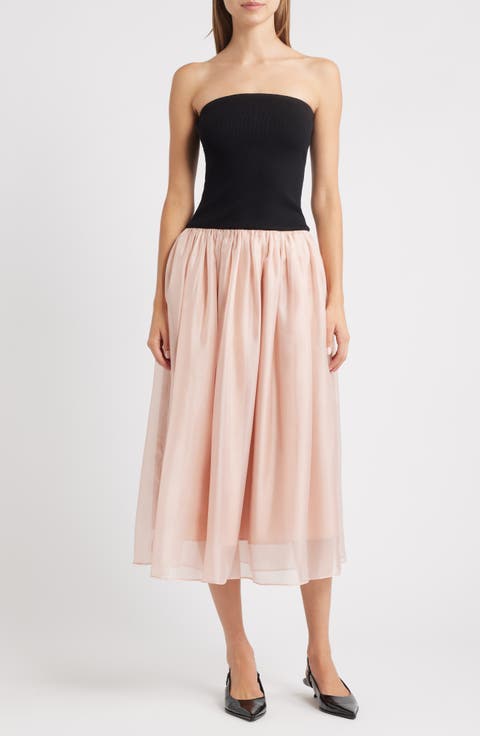 Strapless Mixed Media Midi Dress