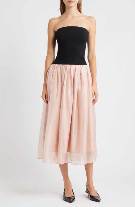 MOON RIVER Strapless Mixed Media Midi Dress