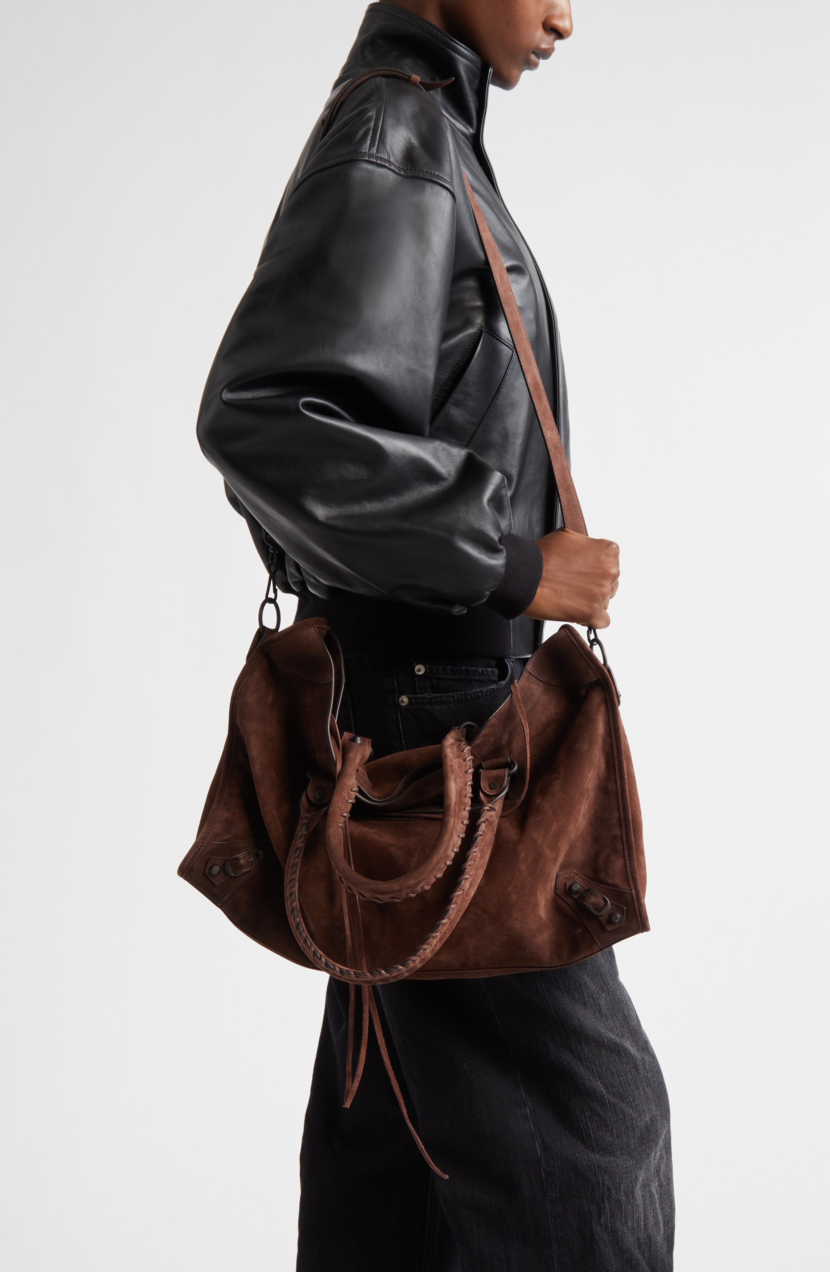 Balenciaga Large Le City Suede Satchel, Alternate, color, 