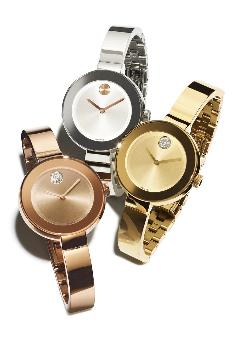'Bold' Crystal Accent Bangle Watch, 34mm, Alternate, color, GOLD DIAL