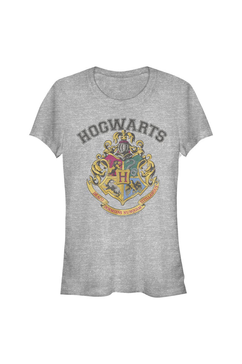 Junior's Harry Potter Vintage Hogwarts Crest  Graphic T-Shirt, Main, color, Athletic Heather