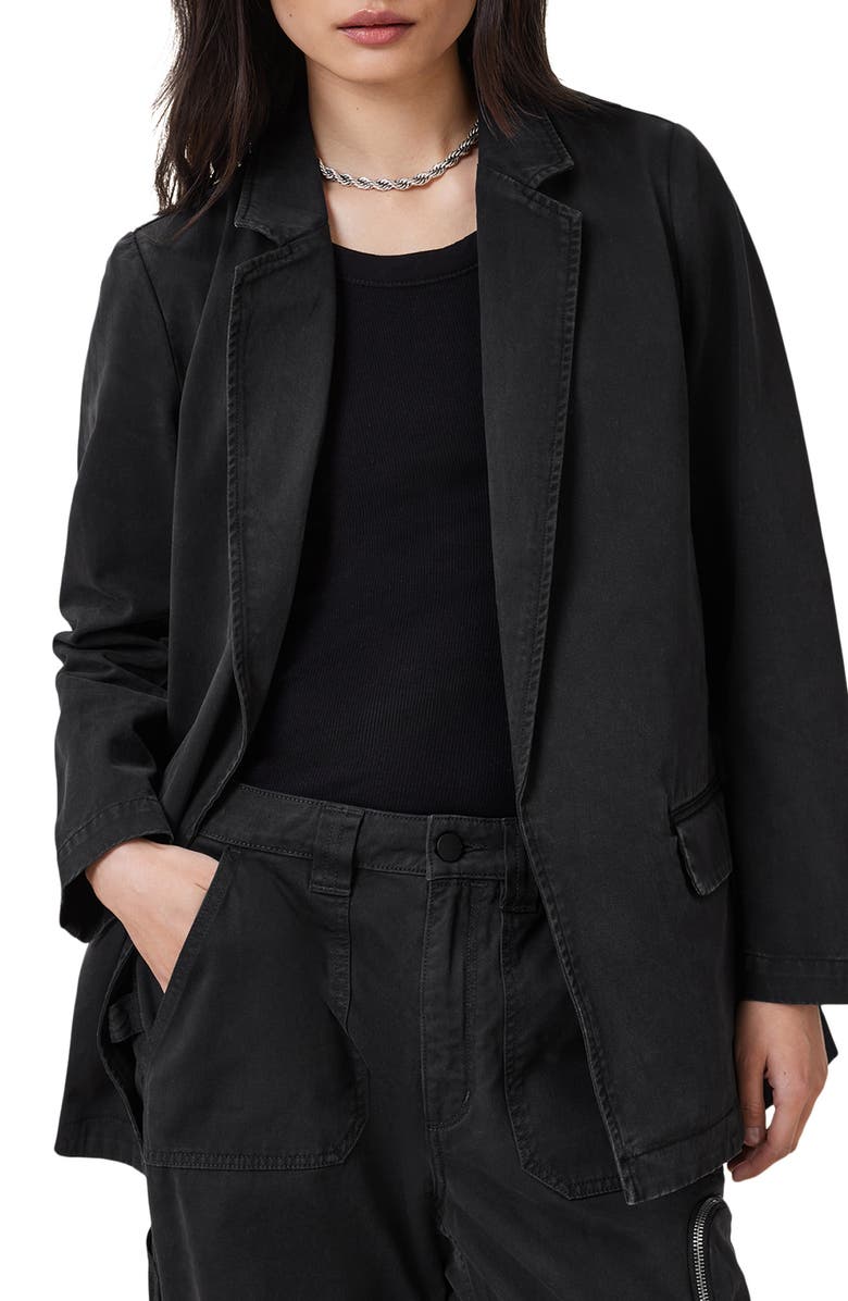 AllSaints Aleida Denim Blazer, Alternate, color, Washed Black