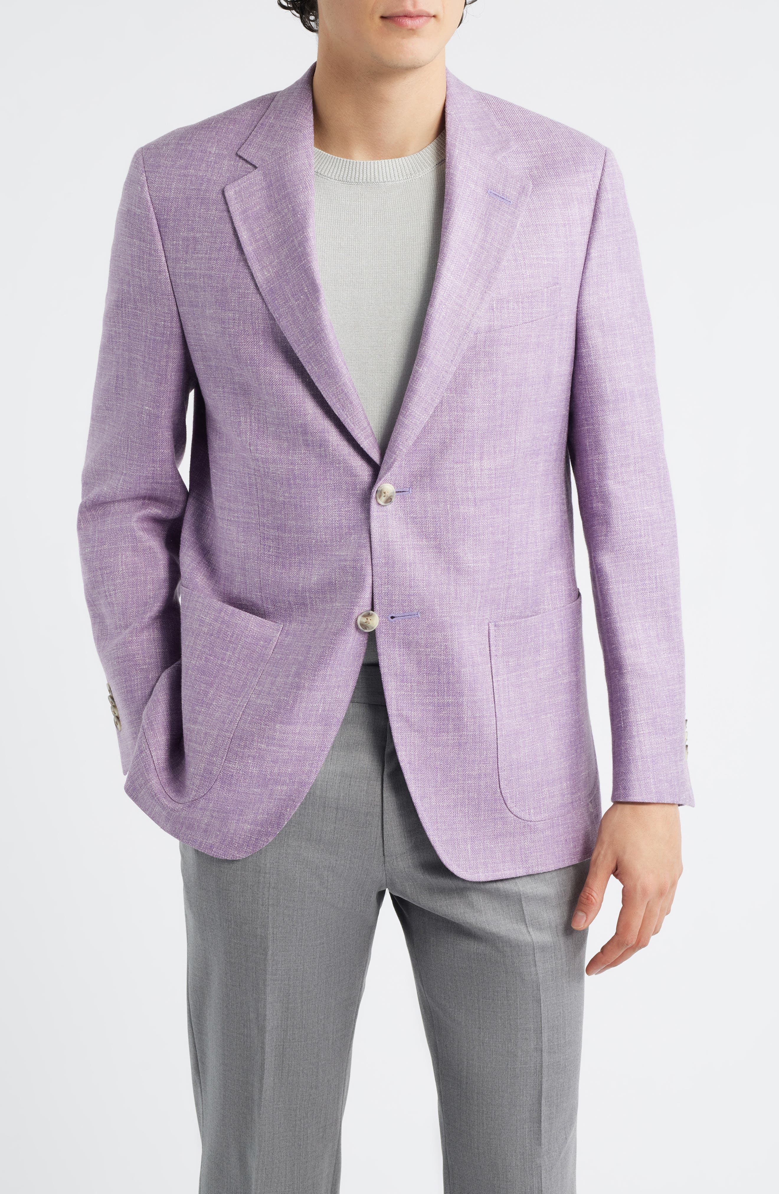 Hyperlight Soft Light Purple Melange Silk & Linen Blend Sport Coat