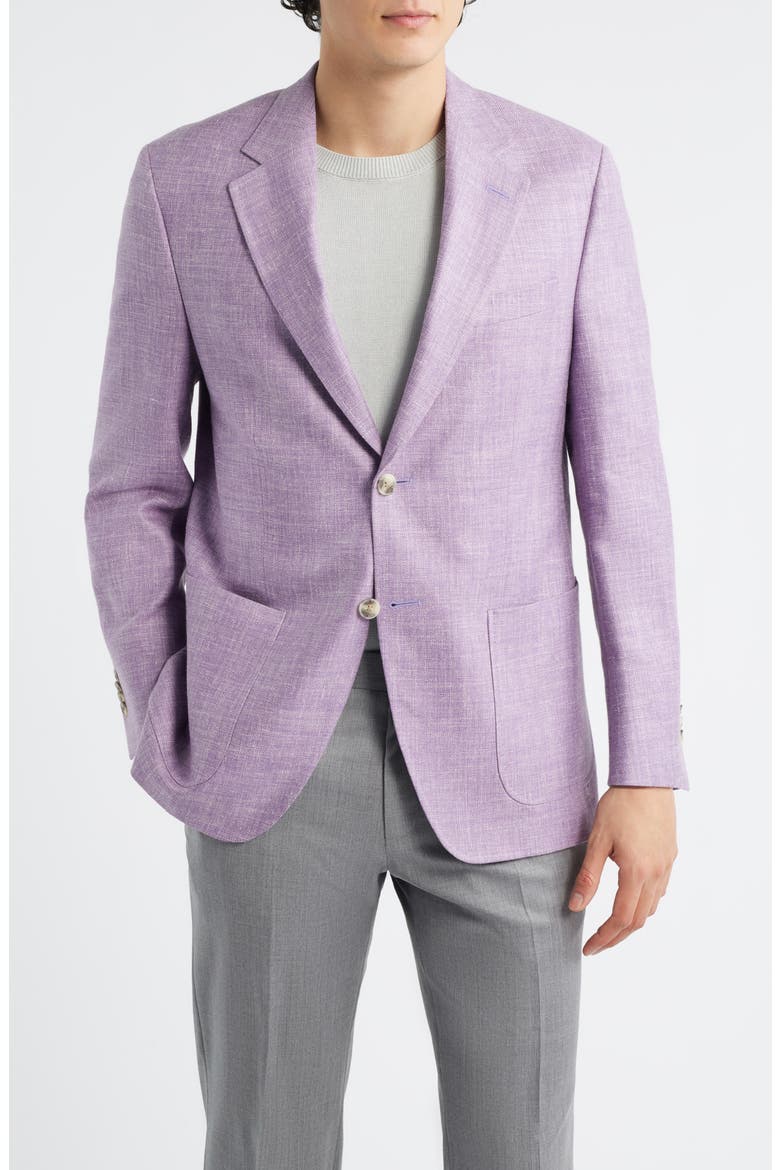 Hyperlight Soft Light Purple Mélange Silk & Linen Blend Sport Coat, Main, color, PURPLE