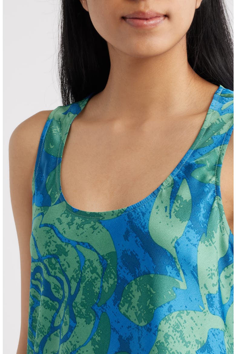 Print Hammered Satin Sleeveless Top, Alternate, color, GREEN BLUE