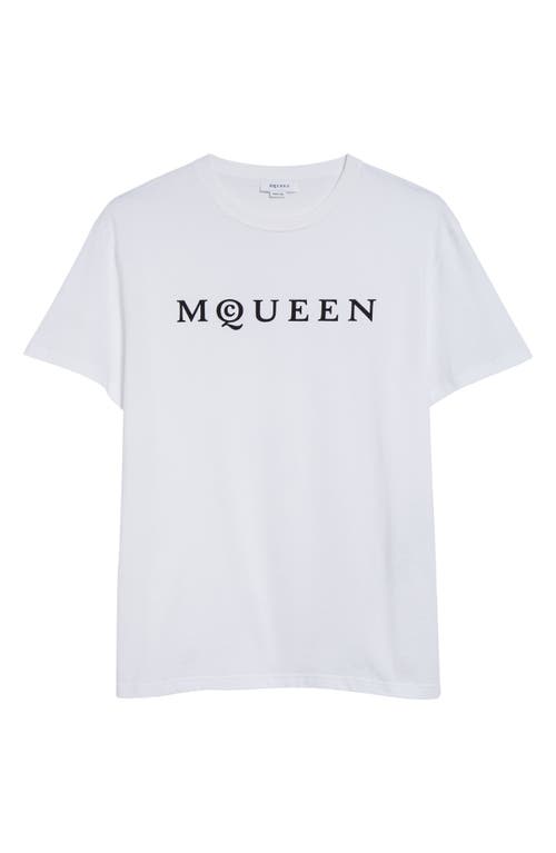 Alexander Mcqueen Men White Crewneck T-shirt With Logo Lettering On The Front In Cotton Man In White