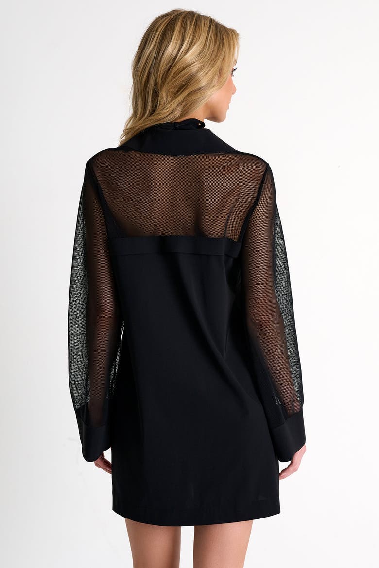 Grid Mesh Beach Shirt-Dress, Alternate, color, Black