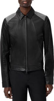 John Varvatos Hurst Mesh Detail Leather Jacket