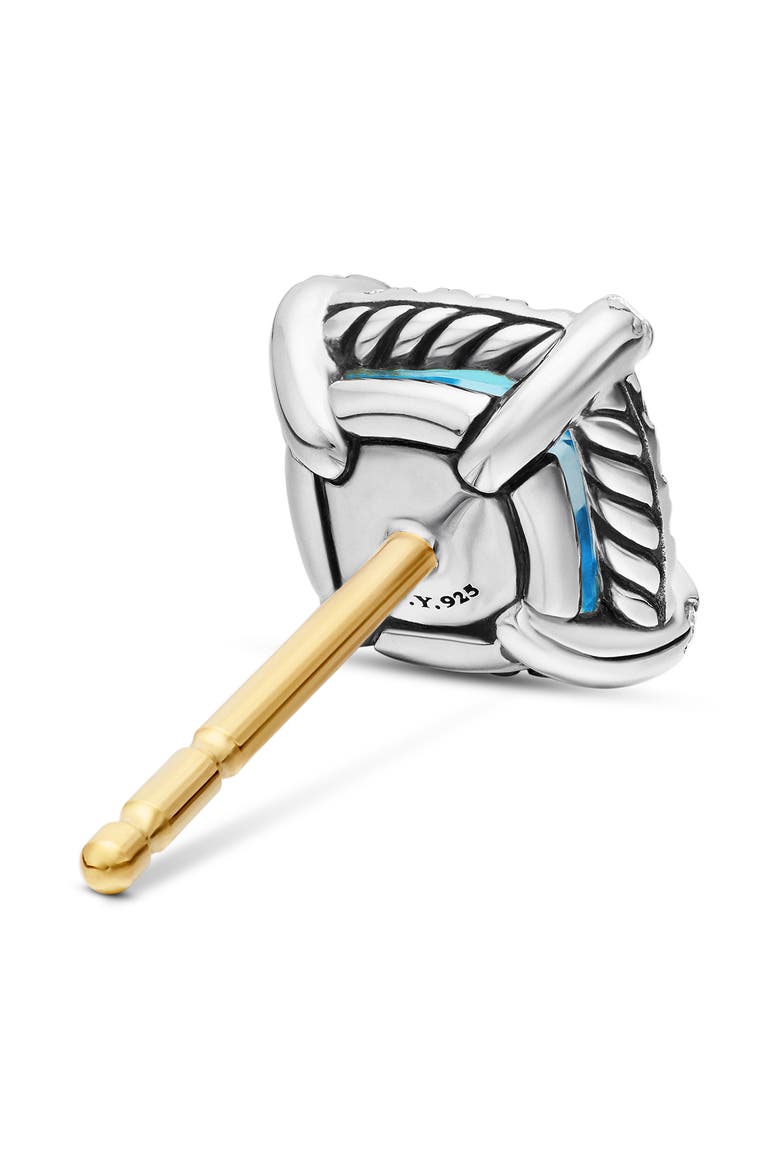 Petite Chatelaine® Pavé Bezel Stud Earrings with Semiprecious Stone and Diamonds, Alternate, color, SILVER PAVE/ BLUE TOPAZ
