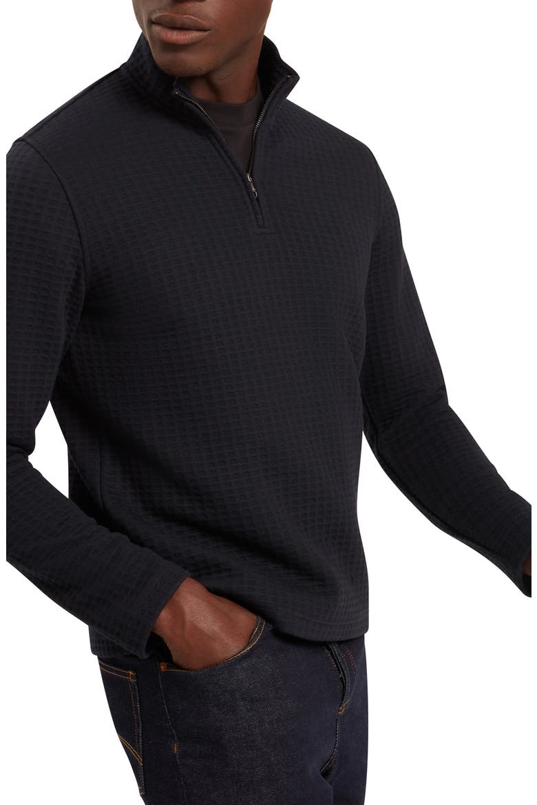 Caindle Black Waffle Texture Quarter Zip Pullover, Main, color, NAVY
