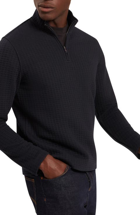 Caindle Black Waffle Texture Quarter Zip Pullover