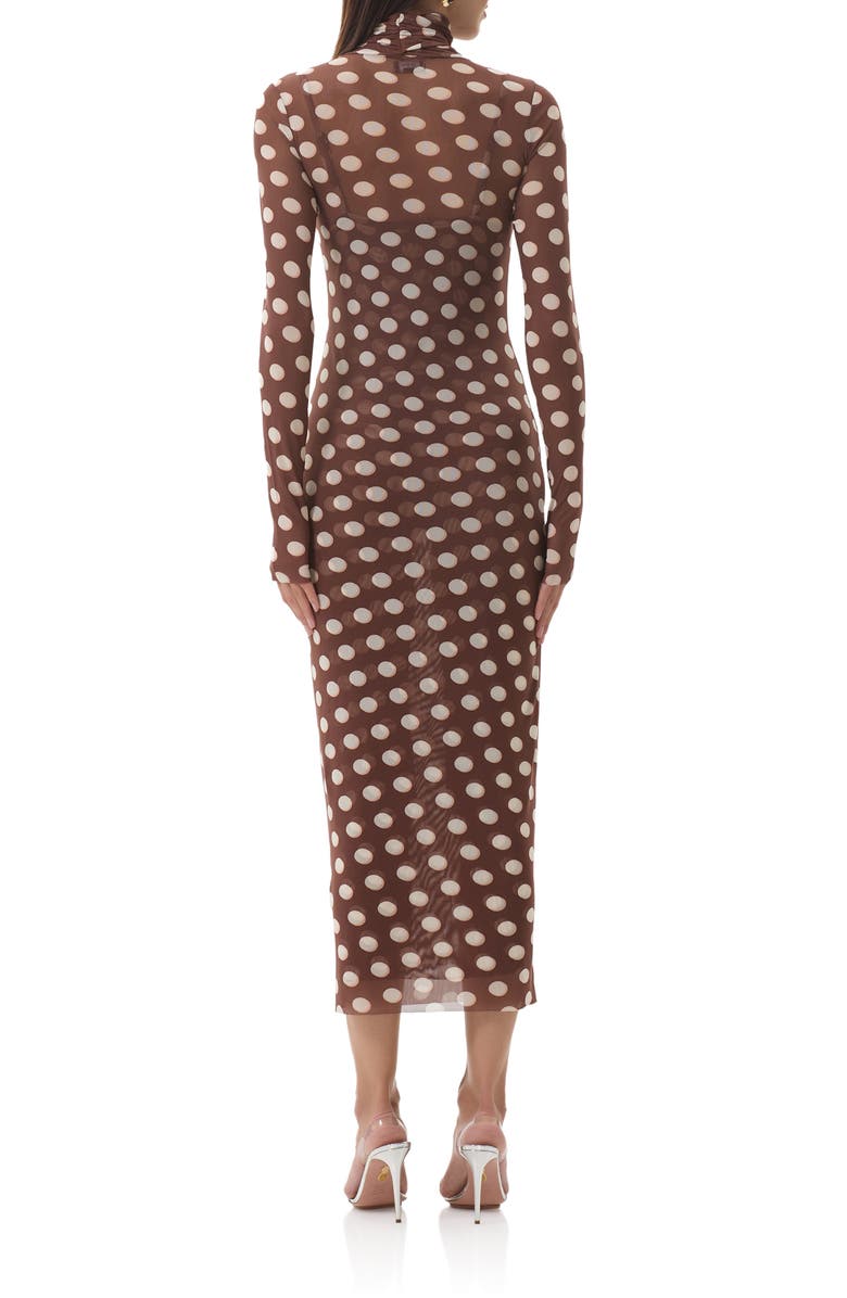 AFRM Bryony Long Sleeve Polka Dot Mesh Dress, Alternate, color, Chocolate Halo Dot