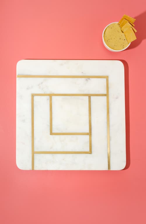 Tiramisu Noble Lineage Marble Platter In White/gold