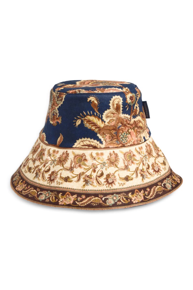 Paisley Reversible Linen Bucket Hat, Main, color, NAVY JACOBEAN