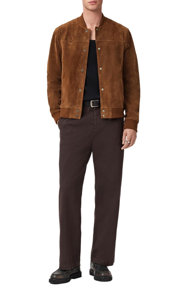 AllSaints Stafford Suede Bomber Jacket, Alternate, color, Hickory Brown