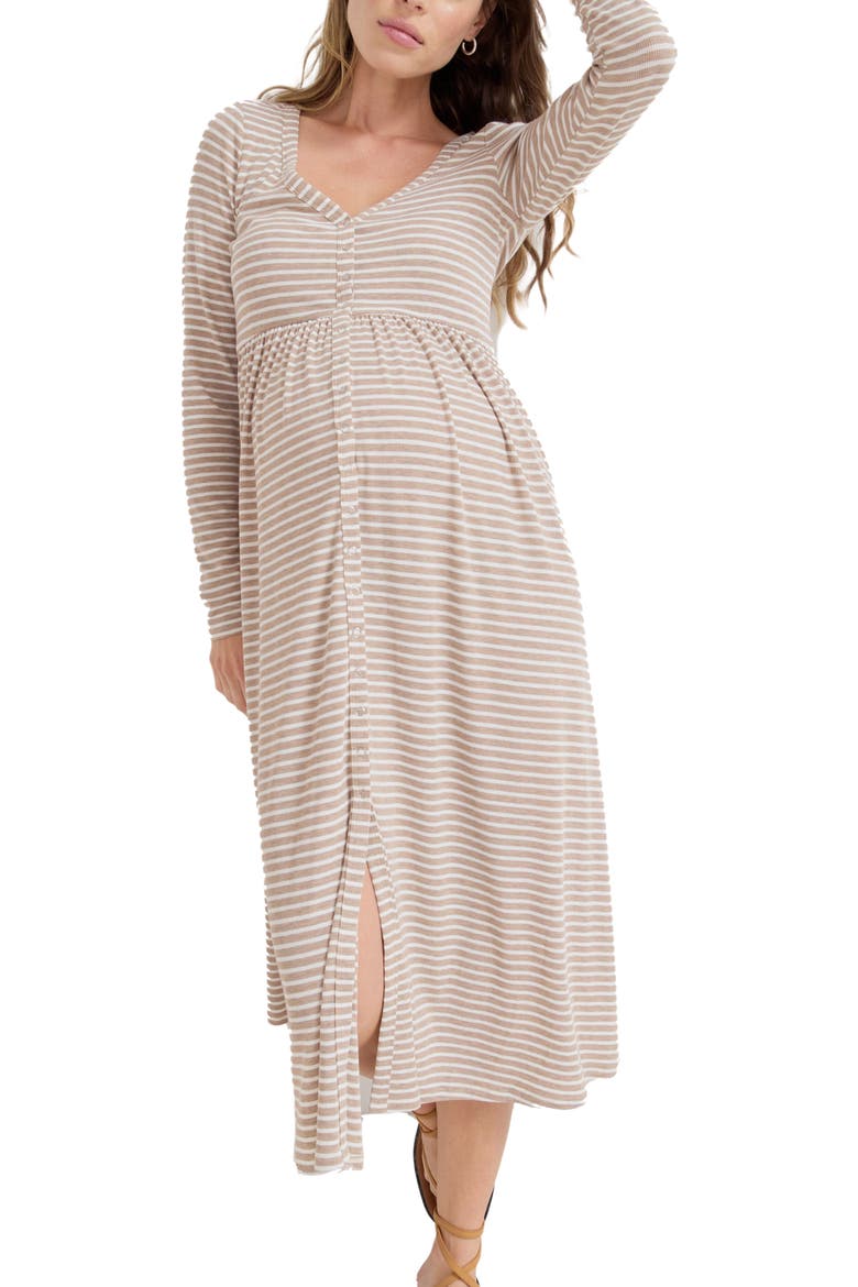 The Softest Rib Stripe Nursing Dress, Alternate, color, Biscotti/Ivory Stripe