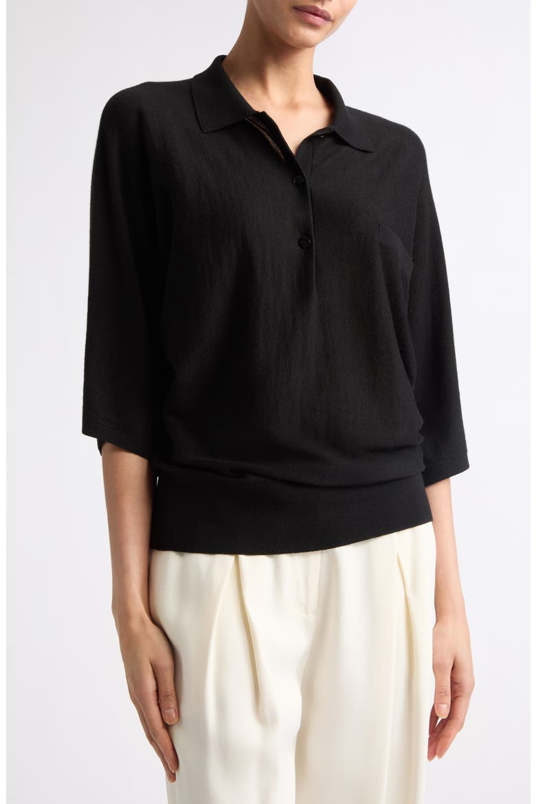 Norie Cashmere Polo Sweater, Alternate, color, BLACK