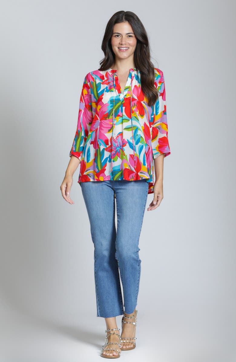 APNY Print Tassel Split Neck Chiffon Top, Alternate, color, Whitepink