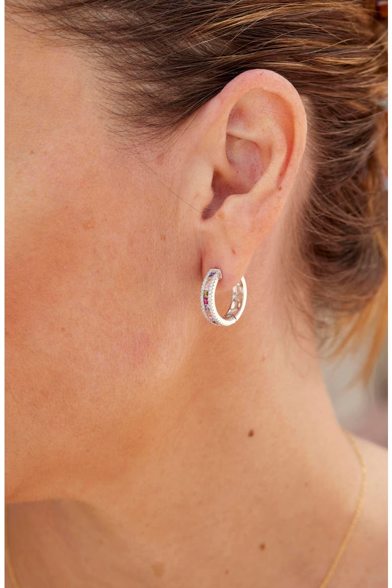 Sterling Silver Rainbow Hoop Earrings, Alternate, color, WHITE