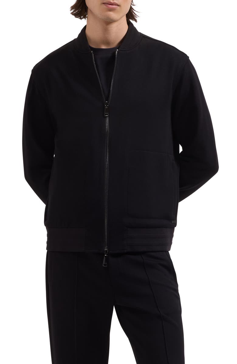 Bugatchi Soft Touch Knit Reversible Bomber Jacket, Main, color, Black
