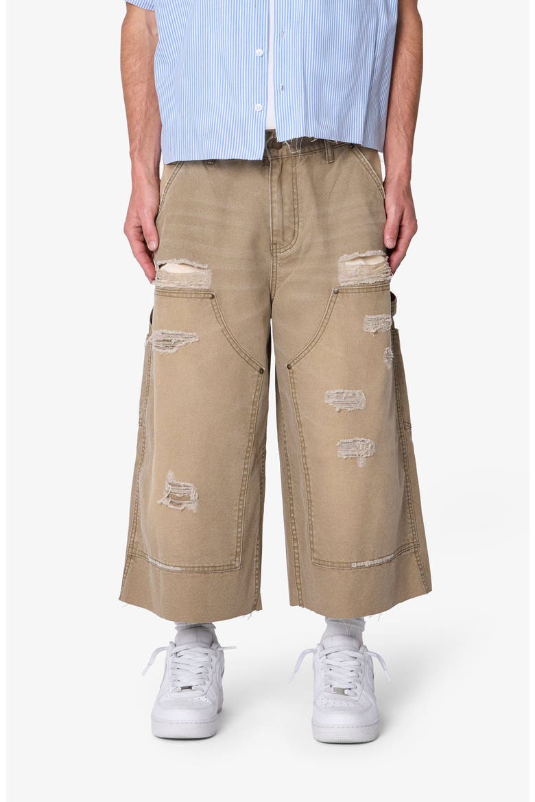 Distressed Extra Long Denim Carpenter Shorts, Main, color, OLIVE