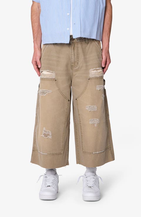 Distressed Extra Long Denim Carpenter Shorts
