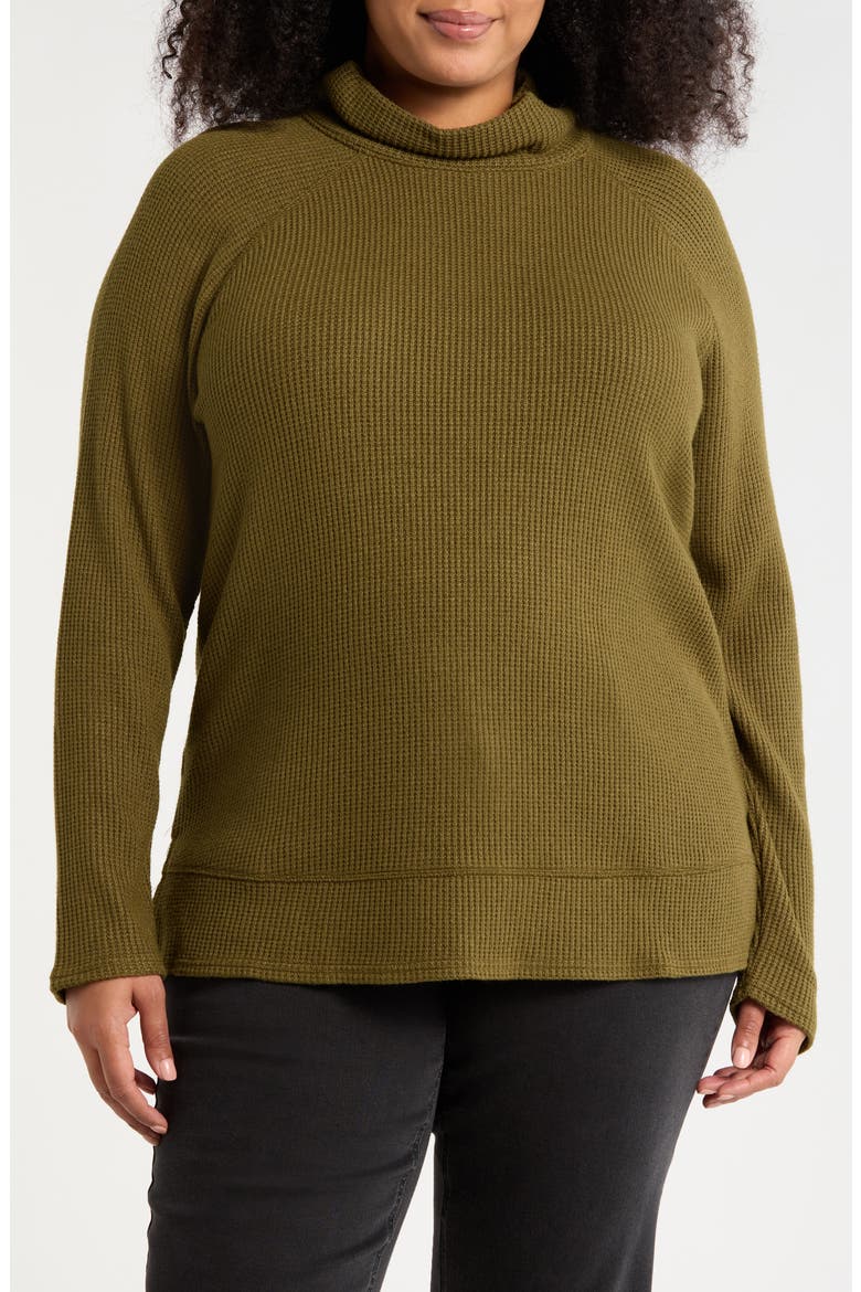 Cozy Cowl Neck Waffle Stitch Top, Main, color, OLIVE DARK