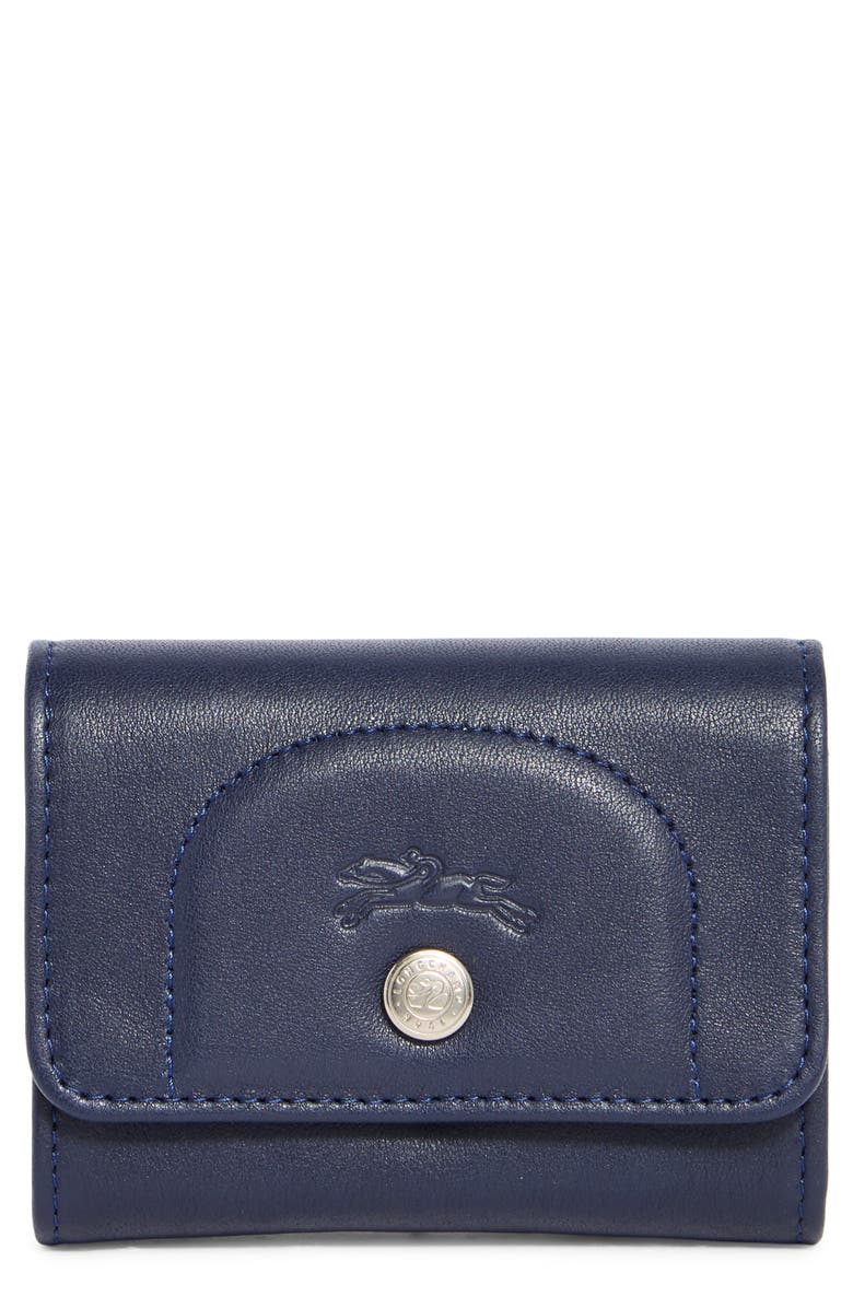 Longchamp Le Pliage Leather Flap Card Case, Main, color, Navy