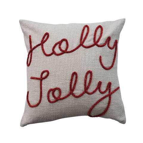 Holly Jolly Embroidered Cotton Pillow