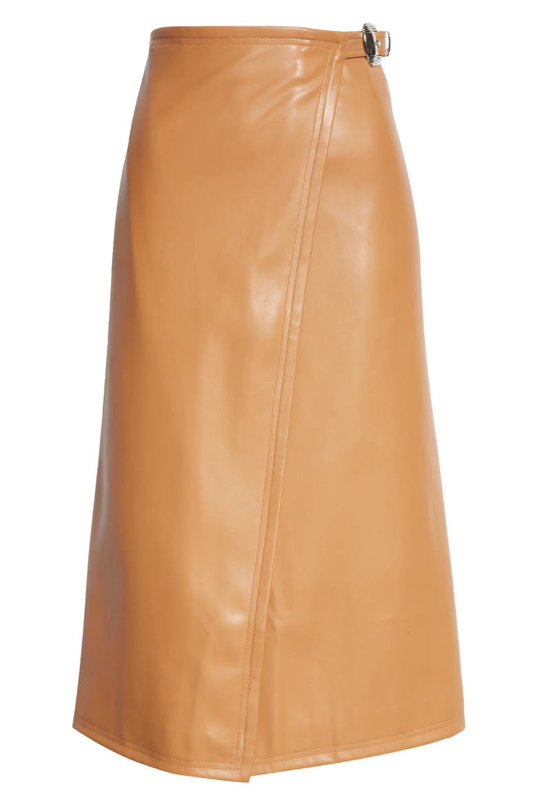 Vega Faux Leather Wrap Skirt, Alternate, color, TOFFEE