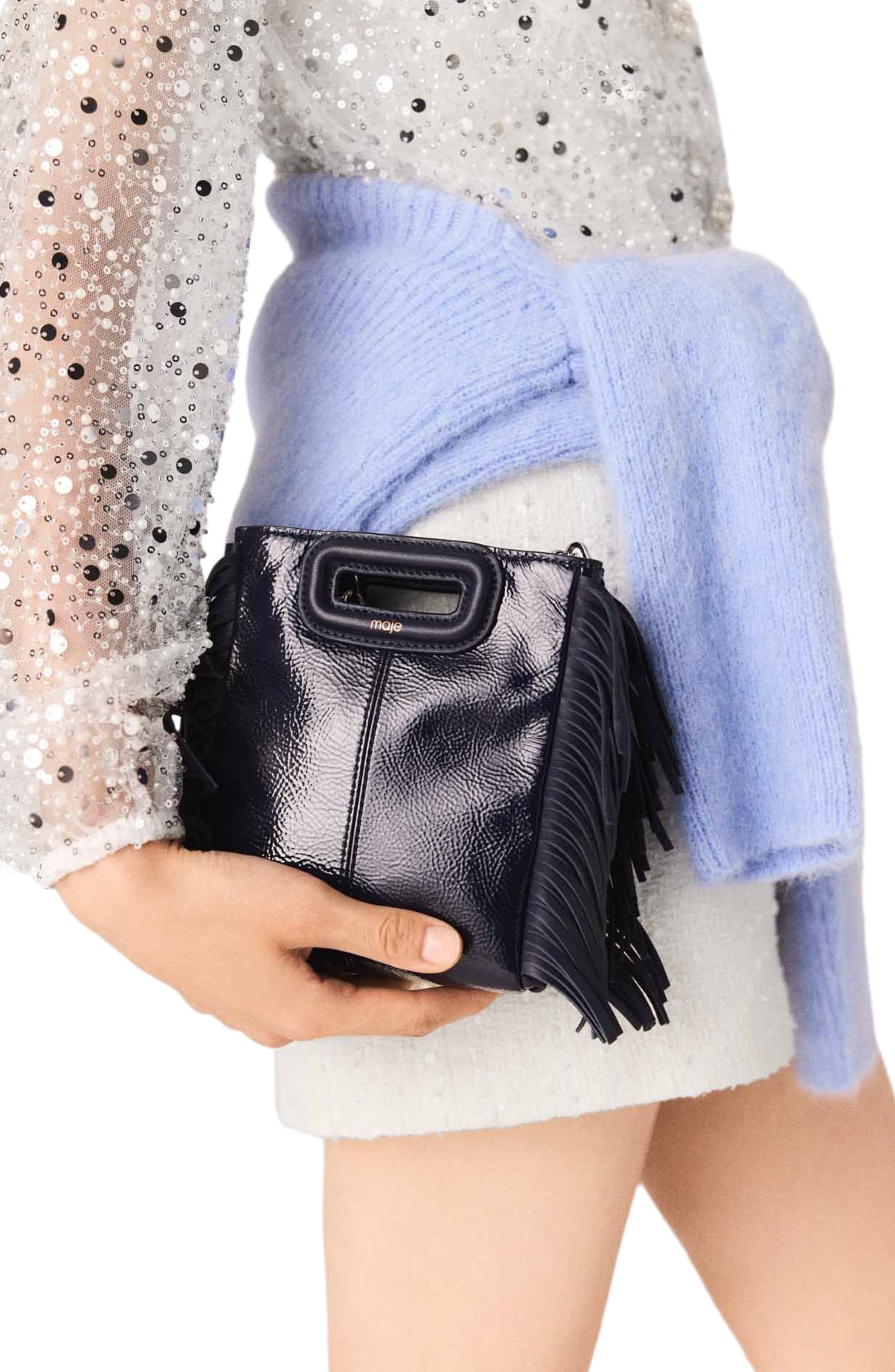 maje Naplak leather M Mini bag, Alternate, color, Navy